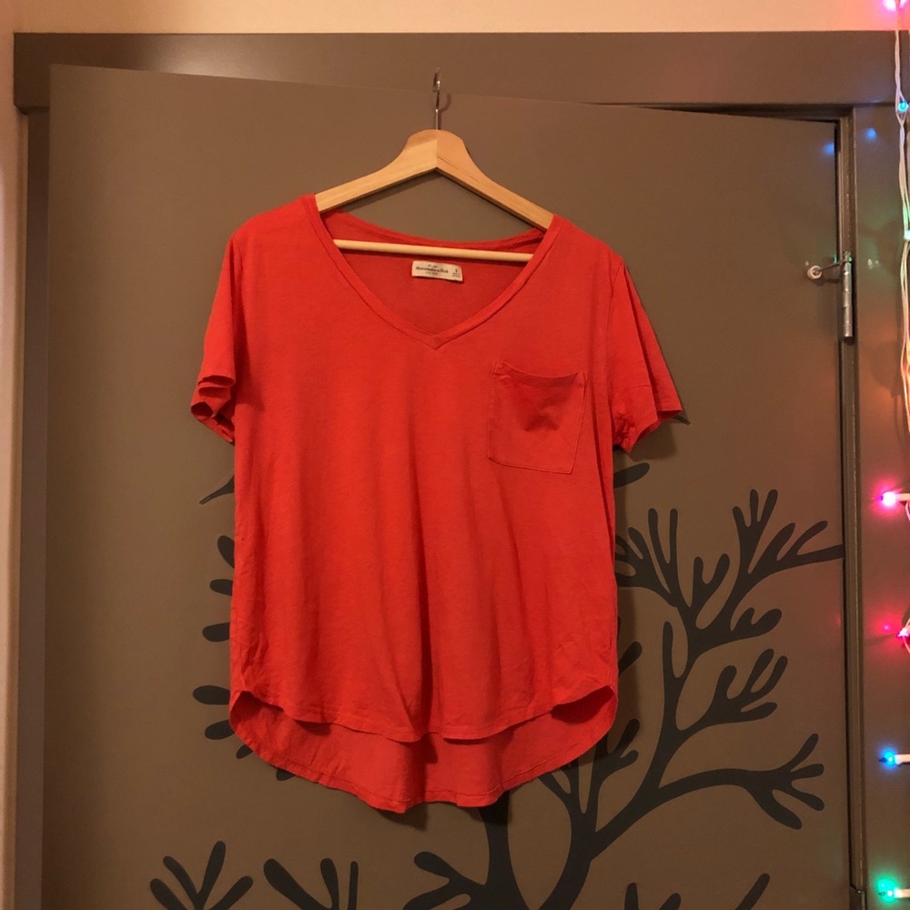 Abercrombie and Fitch Coral V-neck Pocket Shirt